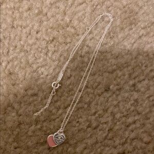 Tiffany Silver and Pink Heart Pendant Necklace
